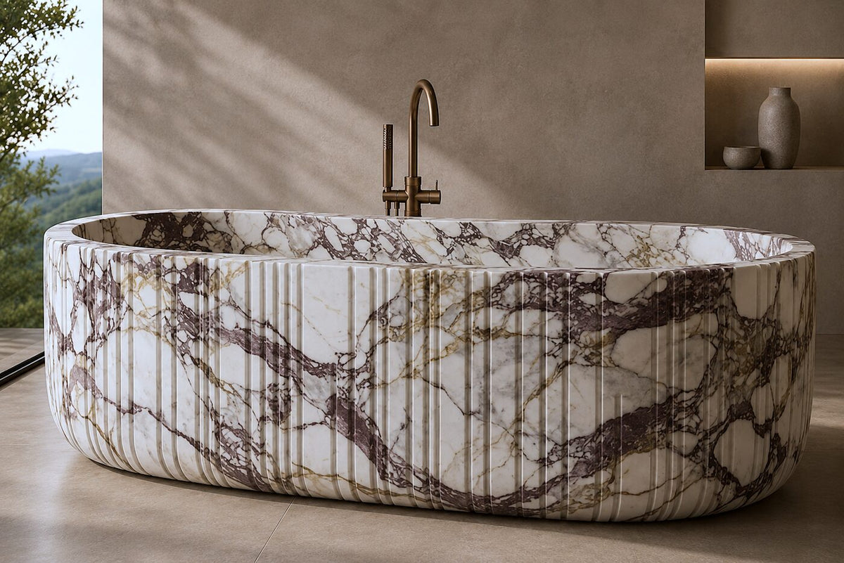 Calacatta Viola Marble Oval Ribbed stone bathtub