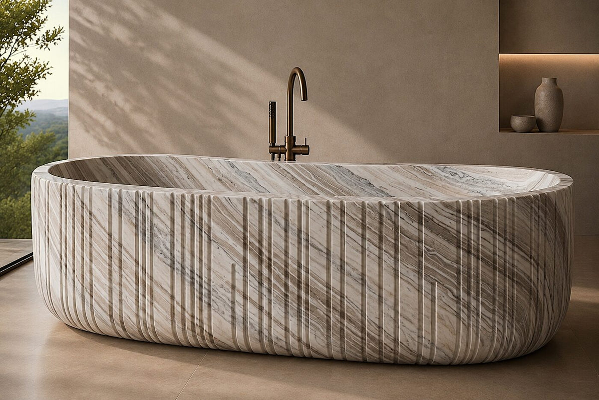 Fantasy Brown Marble Oval Ribbed stone bathtub