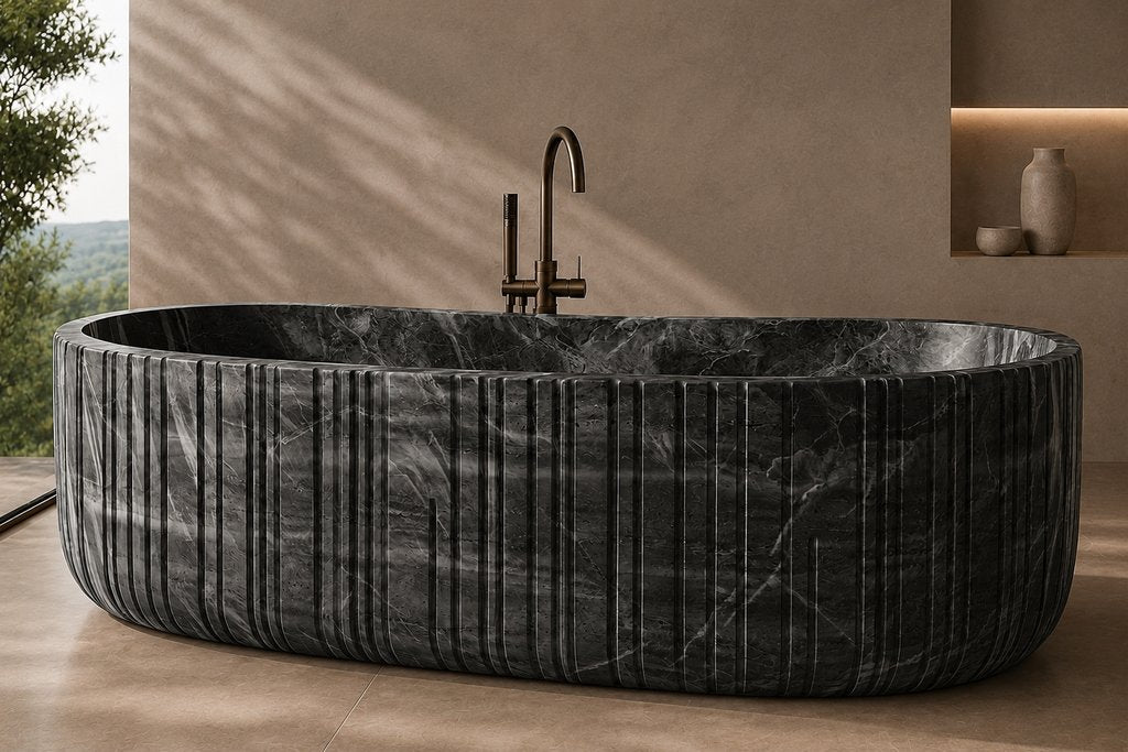 Indian Black Marble Oval Ribbed stone bathtub
