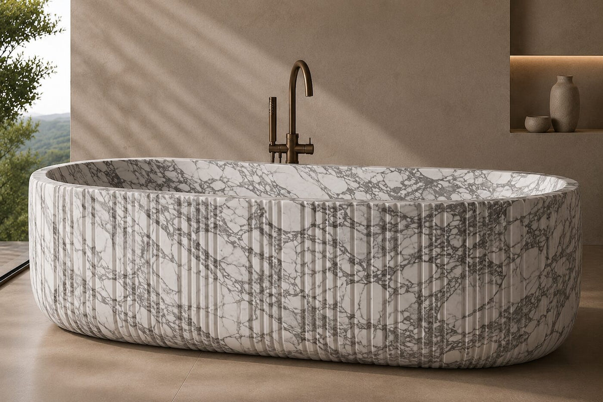 Italian Statuario Marble Oval Ribbed stone bathtub