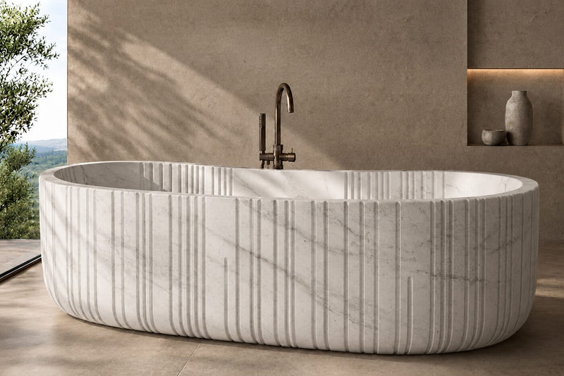 Taj White Marble Oval Ribbed stone bathtub