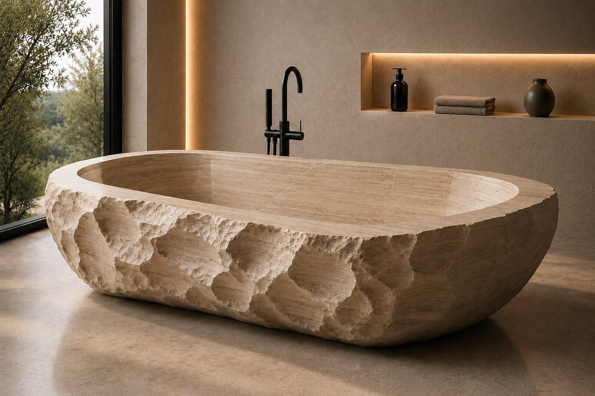 Beige Travertine Ribbed stone bathtub