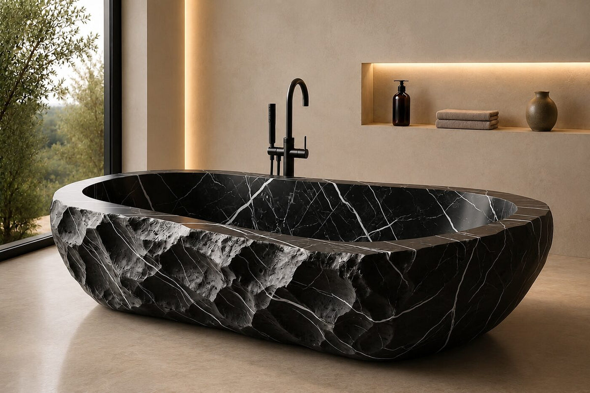 Black Marquina Marble Ribbed stone bathtub