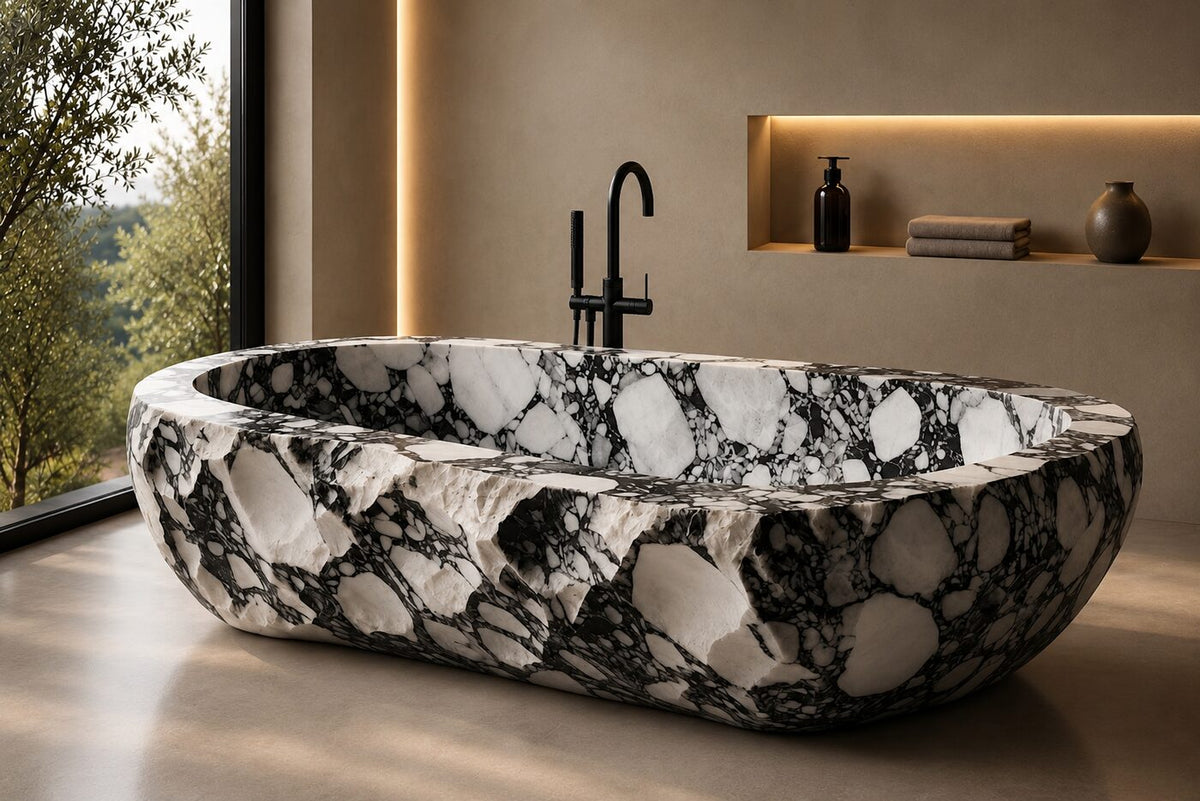 Calacatta Viola Marble Ribbed stone bathtub