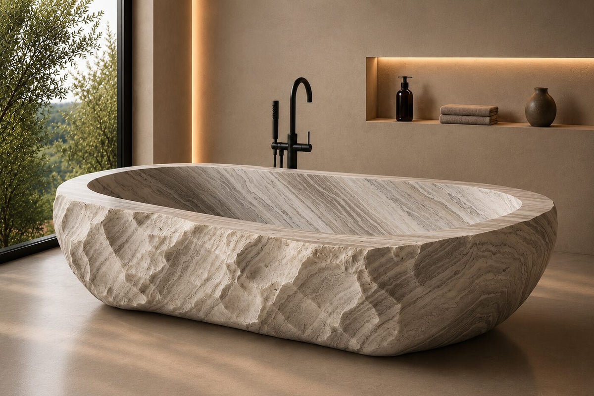 Fantasy Brown Marble Ribbed stone bathtub