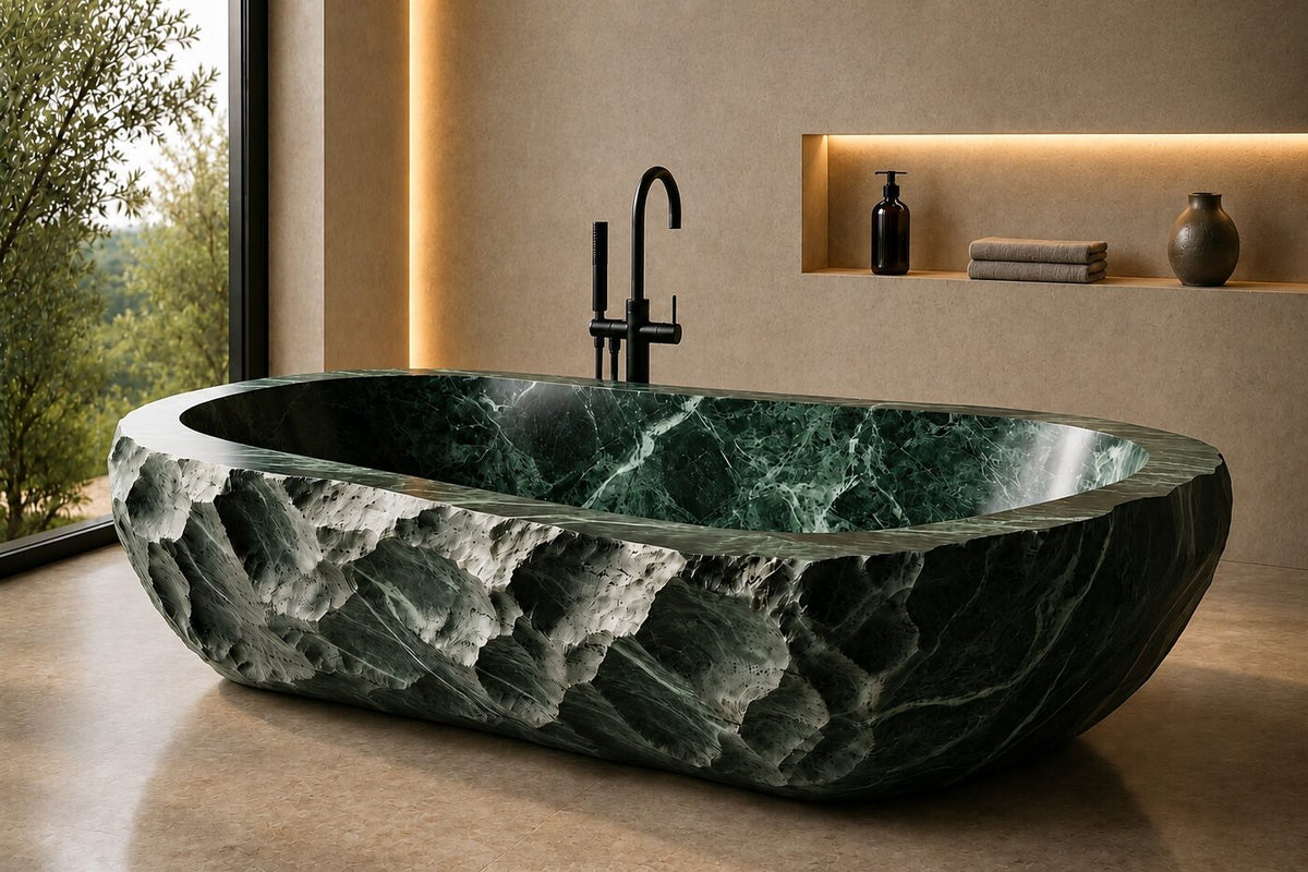 Forest Green Marble Ribbed stone bathtub