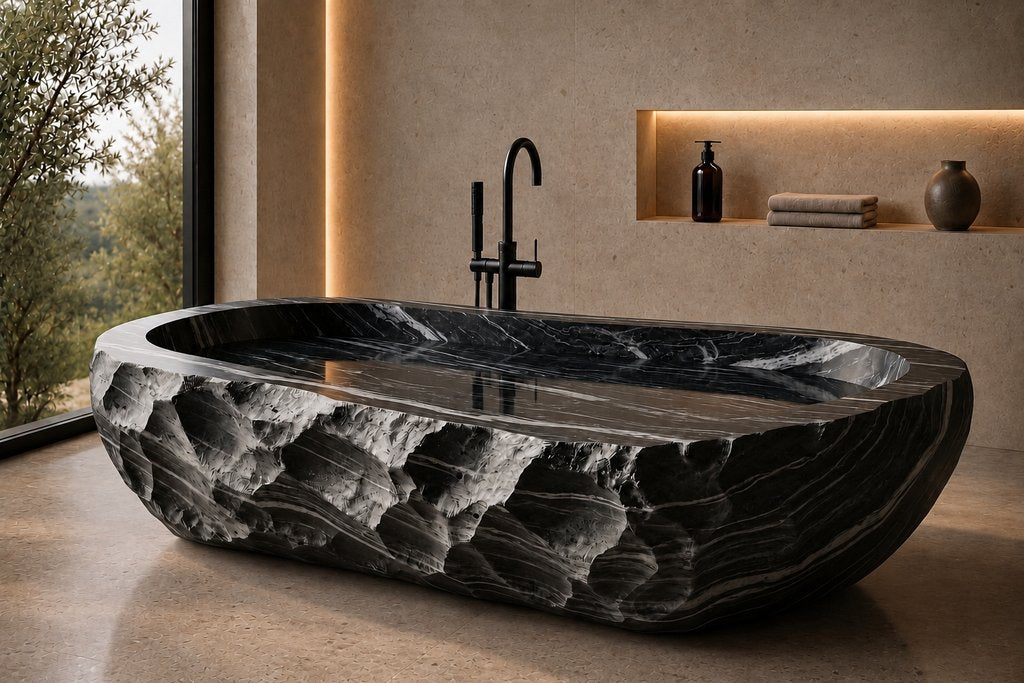 Indian Black Marble Ribbed stone bathtub