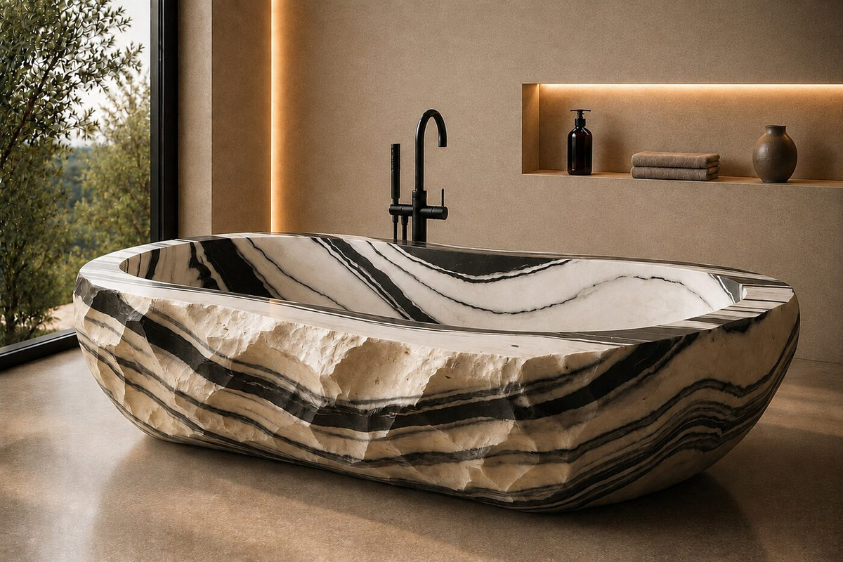 Indian Panda Marble Ribbed stone bathtub
