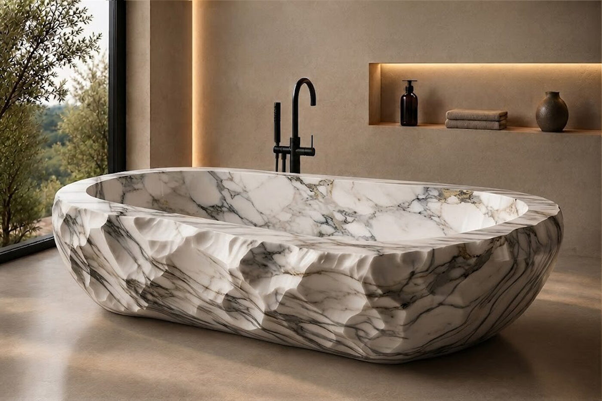 Italian Statuario Marble Ribbed stone bathtub