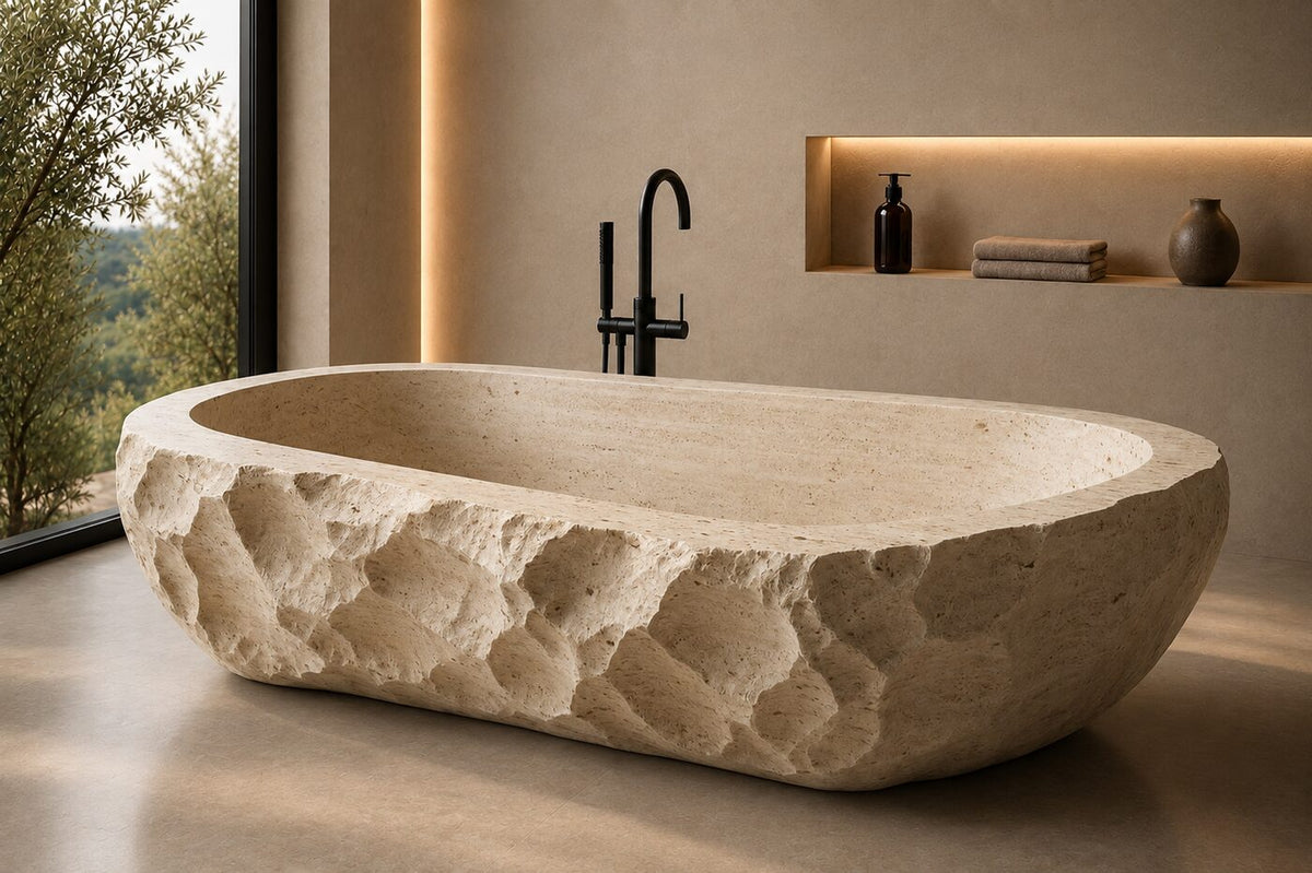 Moca Creme Limestone Ribbed stone bathtub