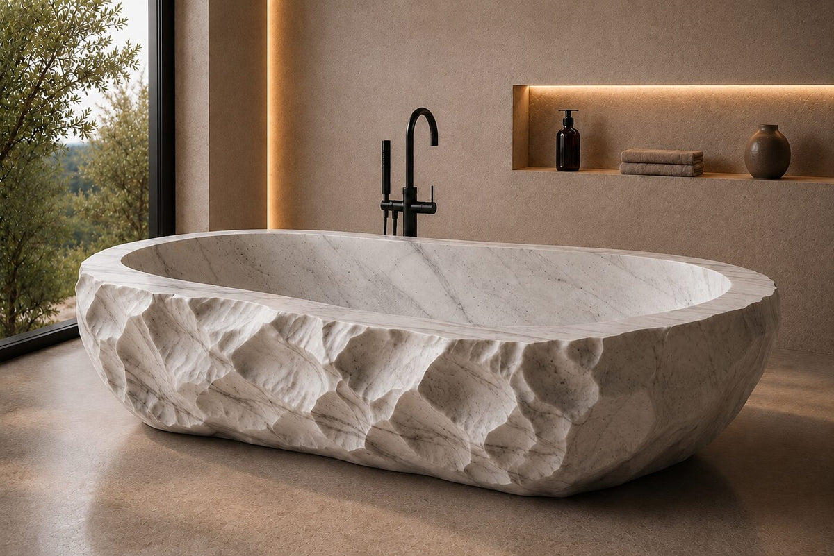 Taj White Marble Ribbed stone bathtub