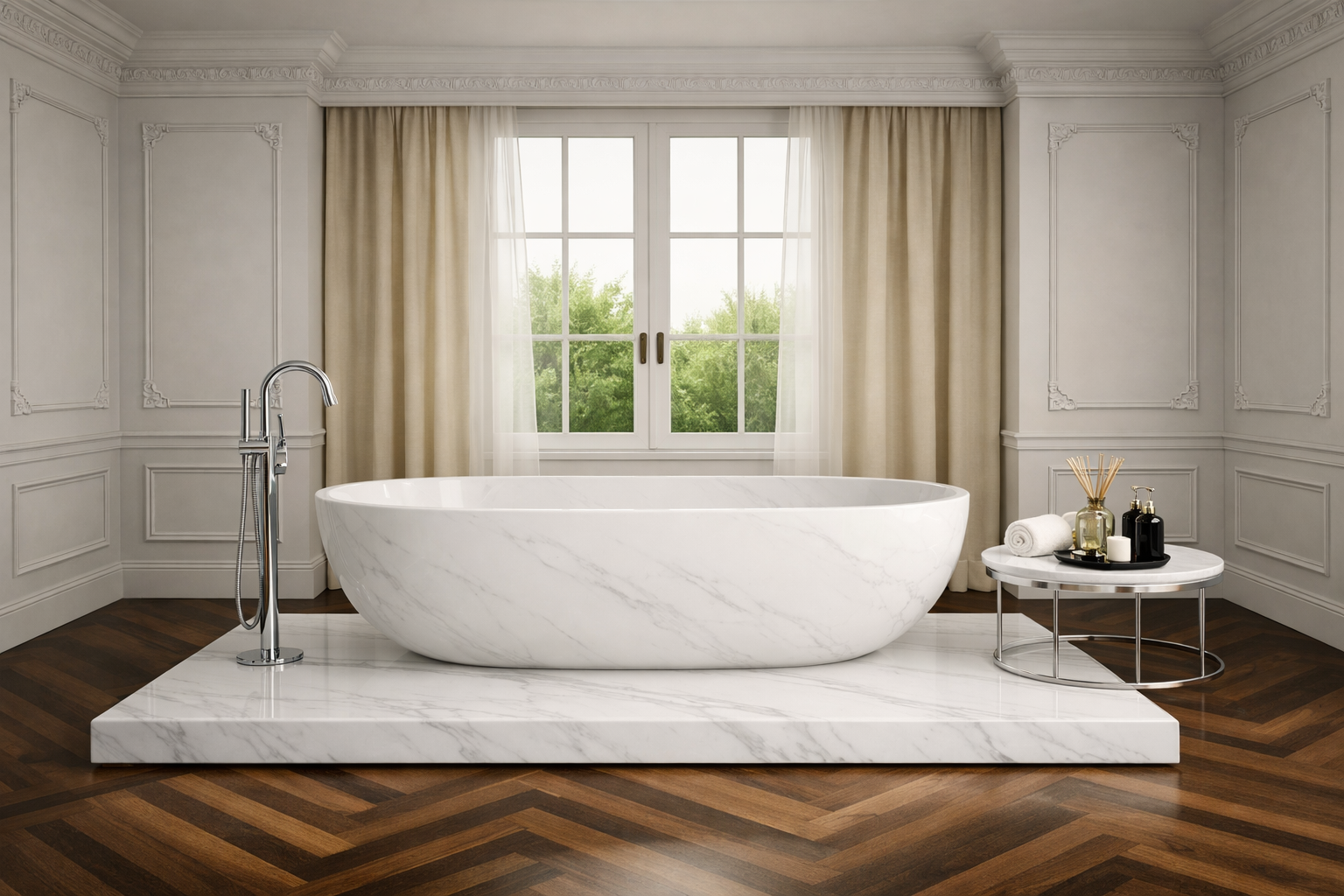 Vietnam White marble freestanding oval bathtub