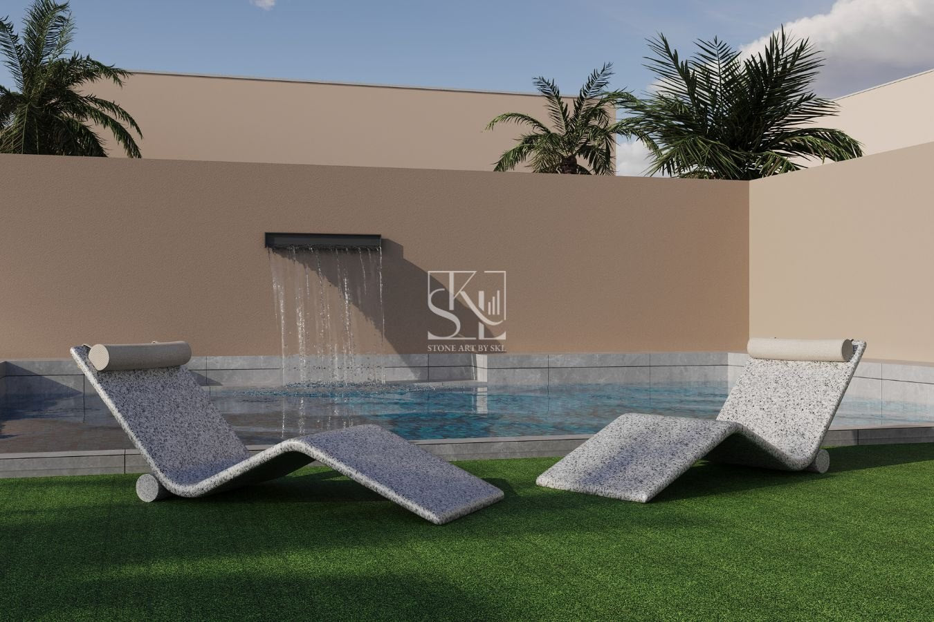 Pool solid stone outdoor bench