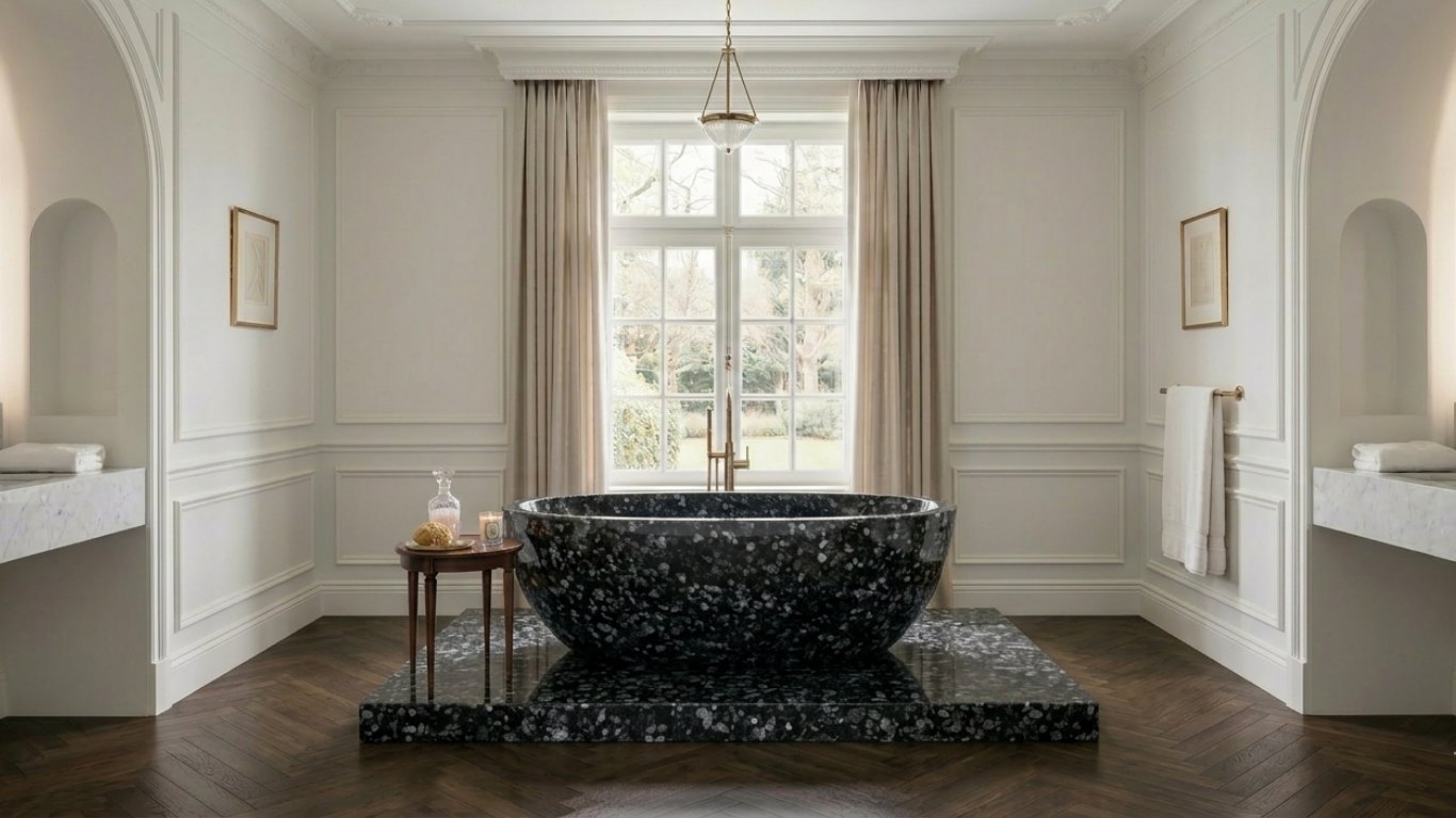 Black Granite compact stone soaking bathtub