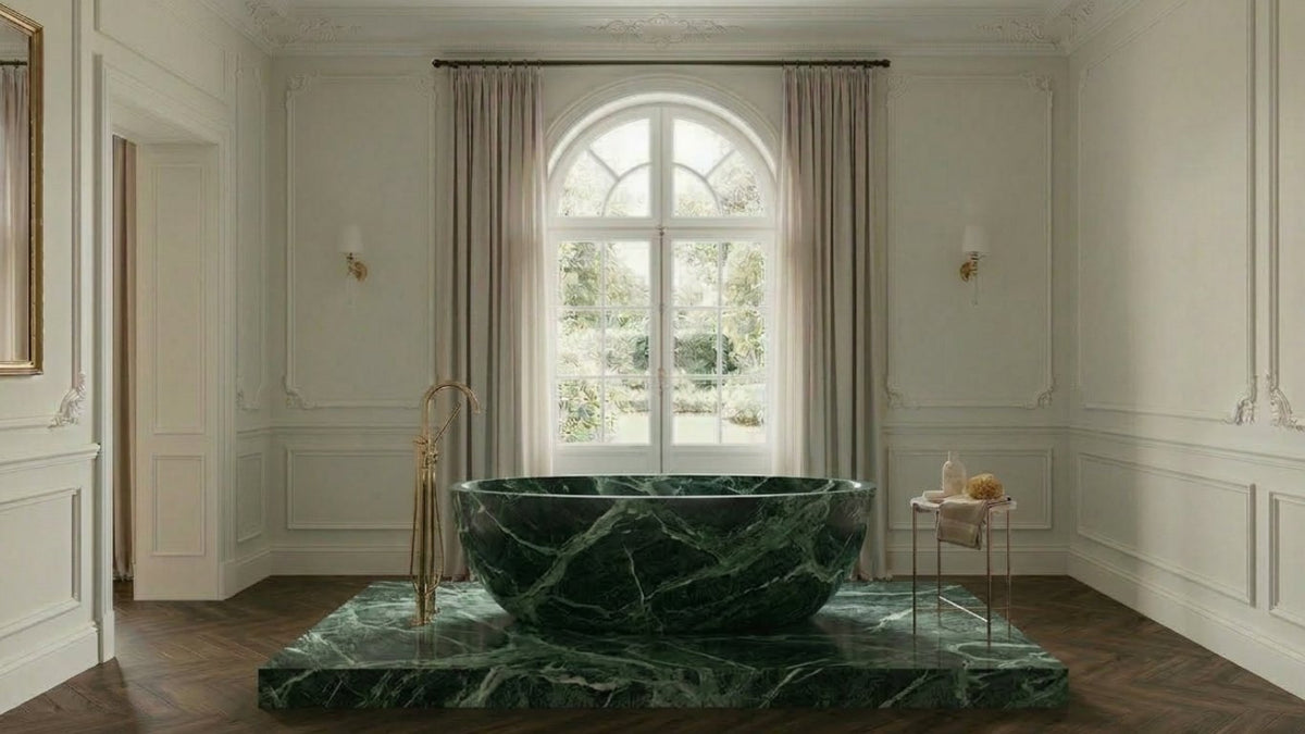Forest Green Marble compact stone soaking bathtub