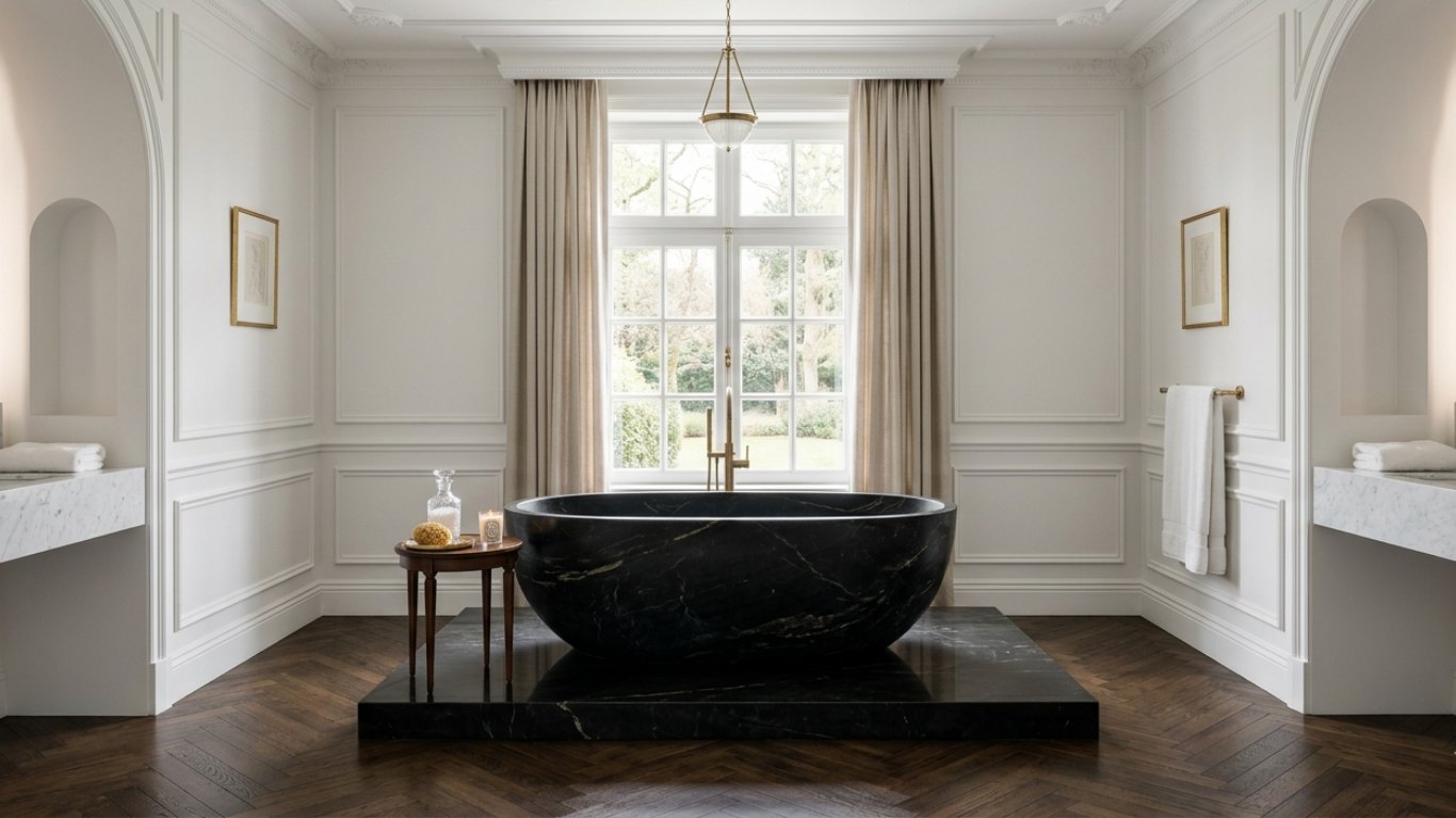 Indian Black Marble compact stone soaking bathtub