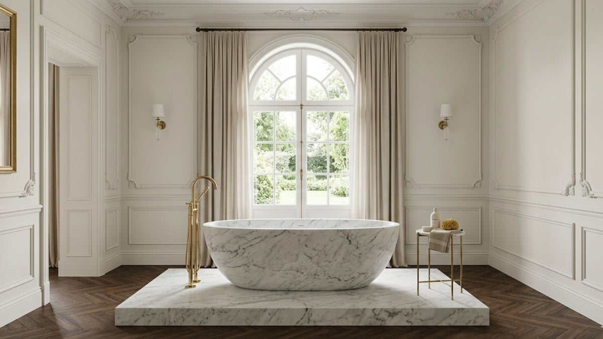 Indian Carrara Marble compact stone soaking bathtub