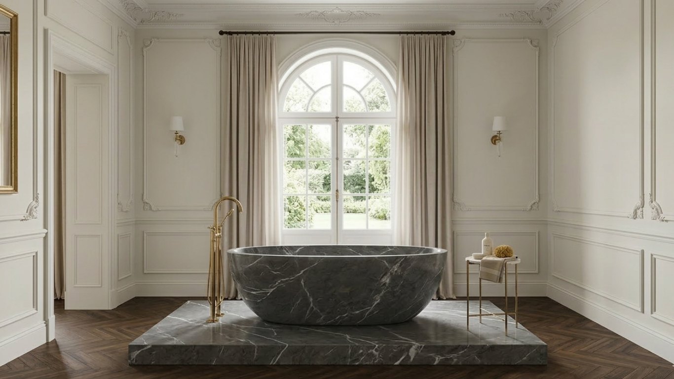 Indian Grey Marble compact stone soaking bathtub