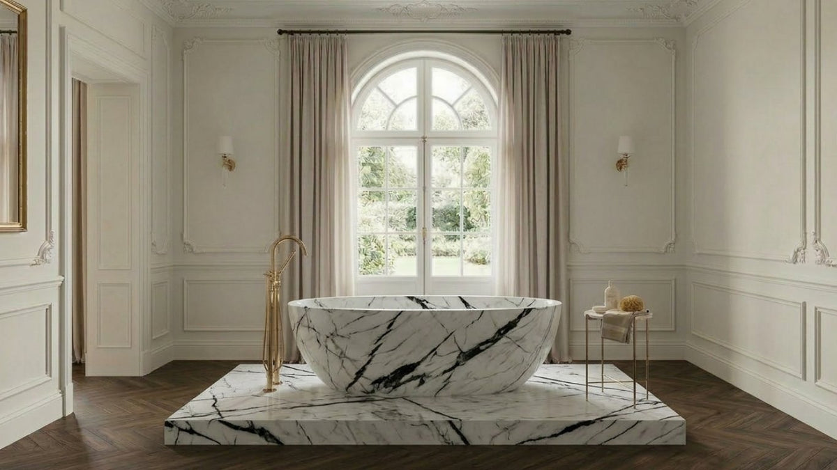 Indian Panda Marble compact stone soaking bathtub