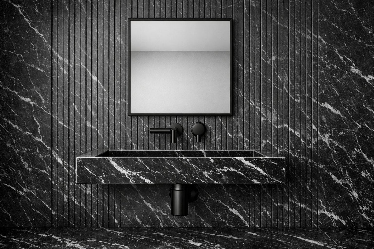 Marquina Black Marble hand-carved Cascada stone basin