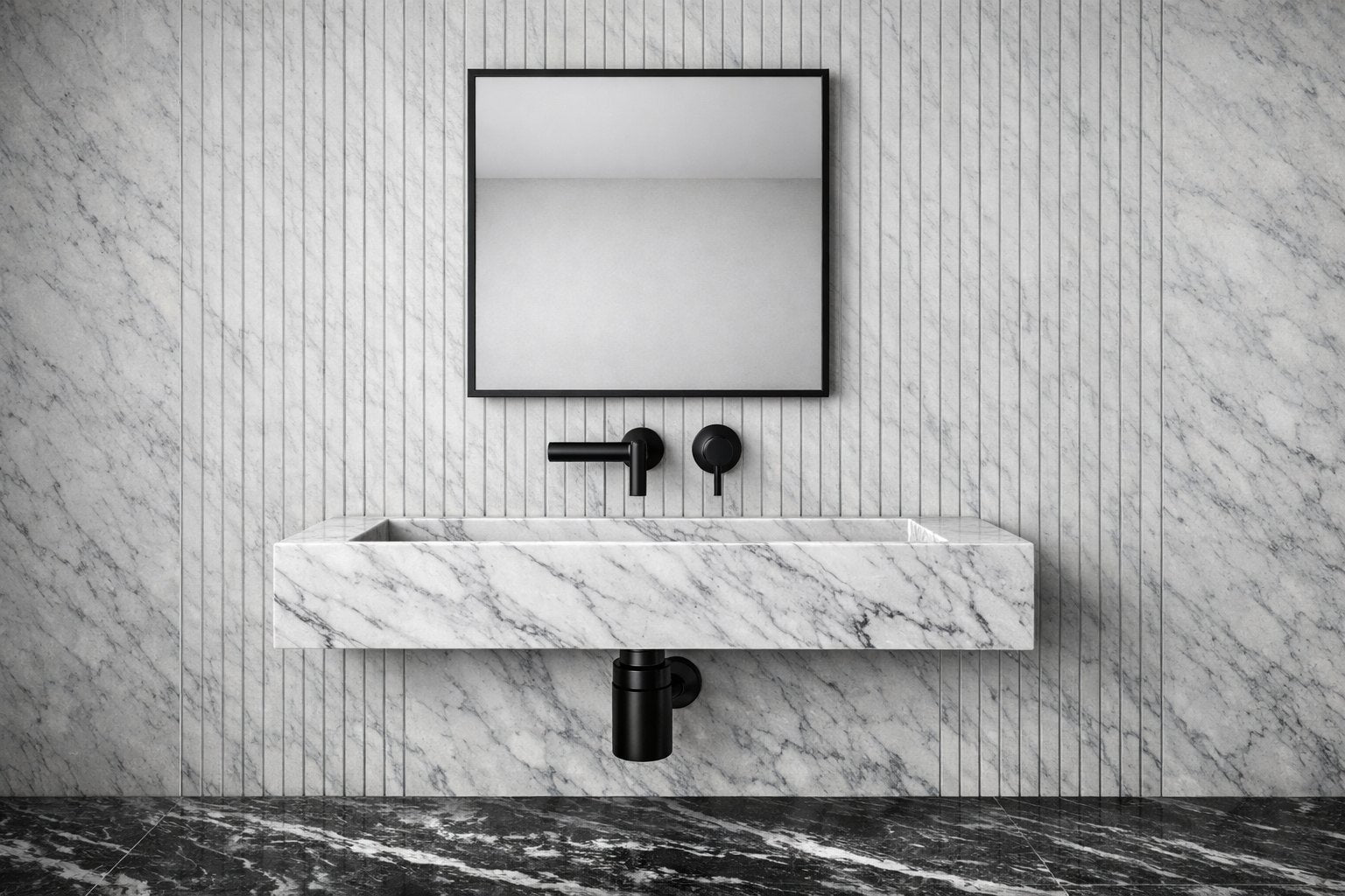 Indian Carrara Marble hand-carved Cascada stone basin