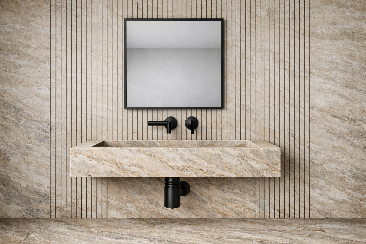 Travertine hand-carved Cascada stone basin